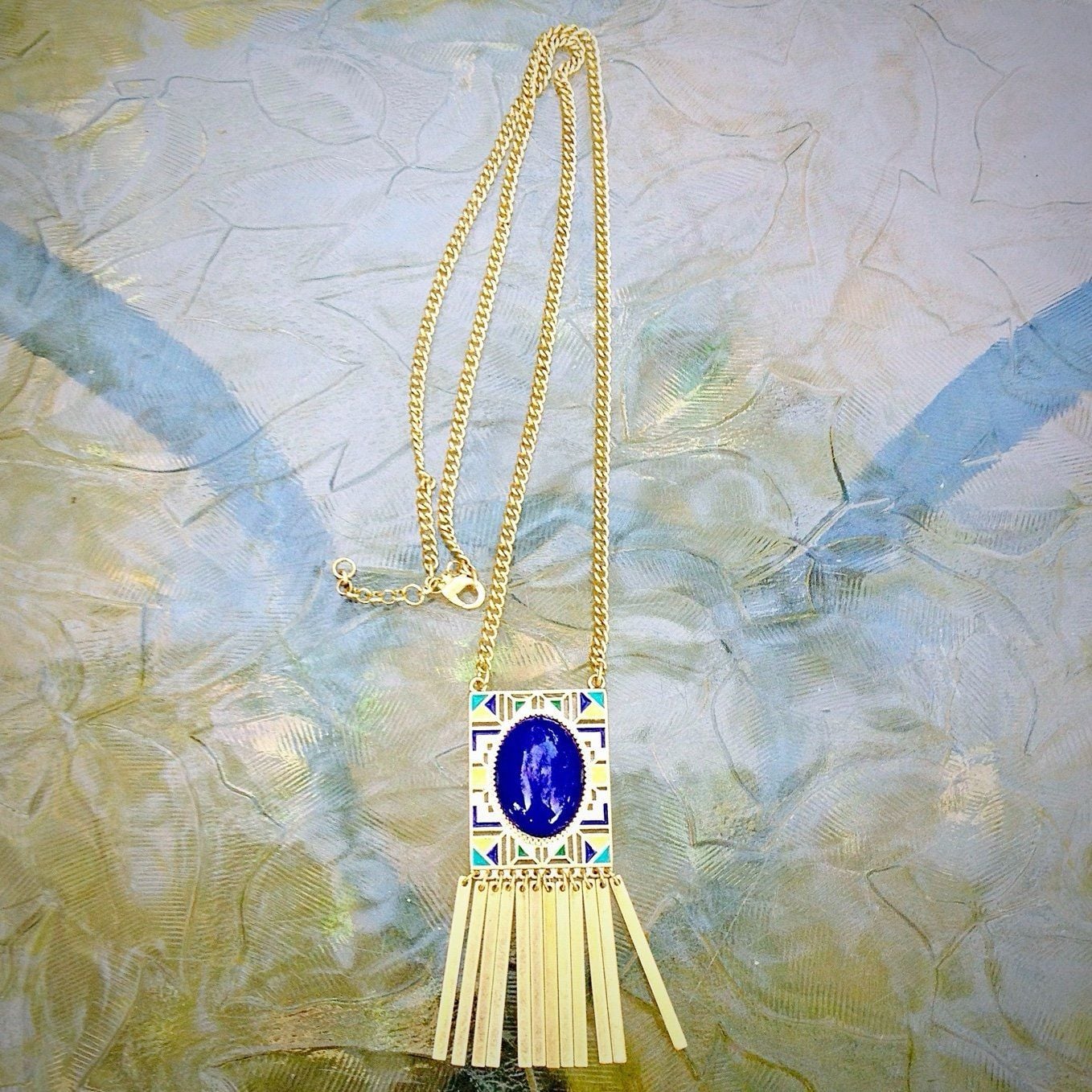 Blue/Green/Yellow/Gold Tribal Necklace 10