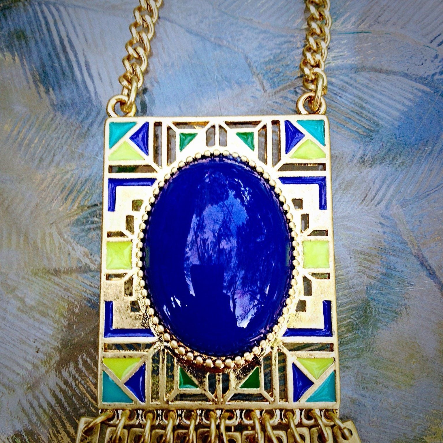 Blue/Green/Yellow/Gold Tribal Necklace 11