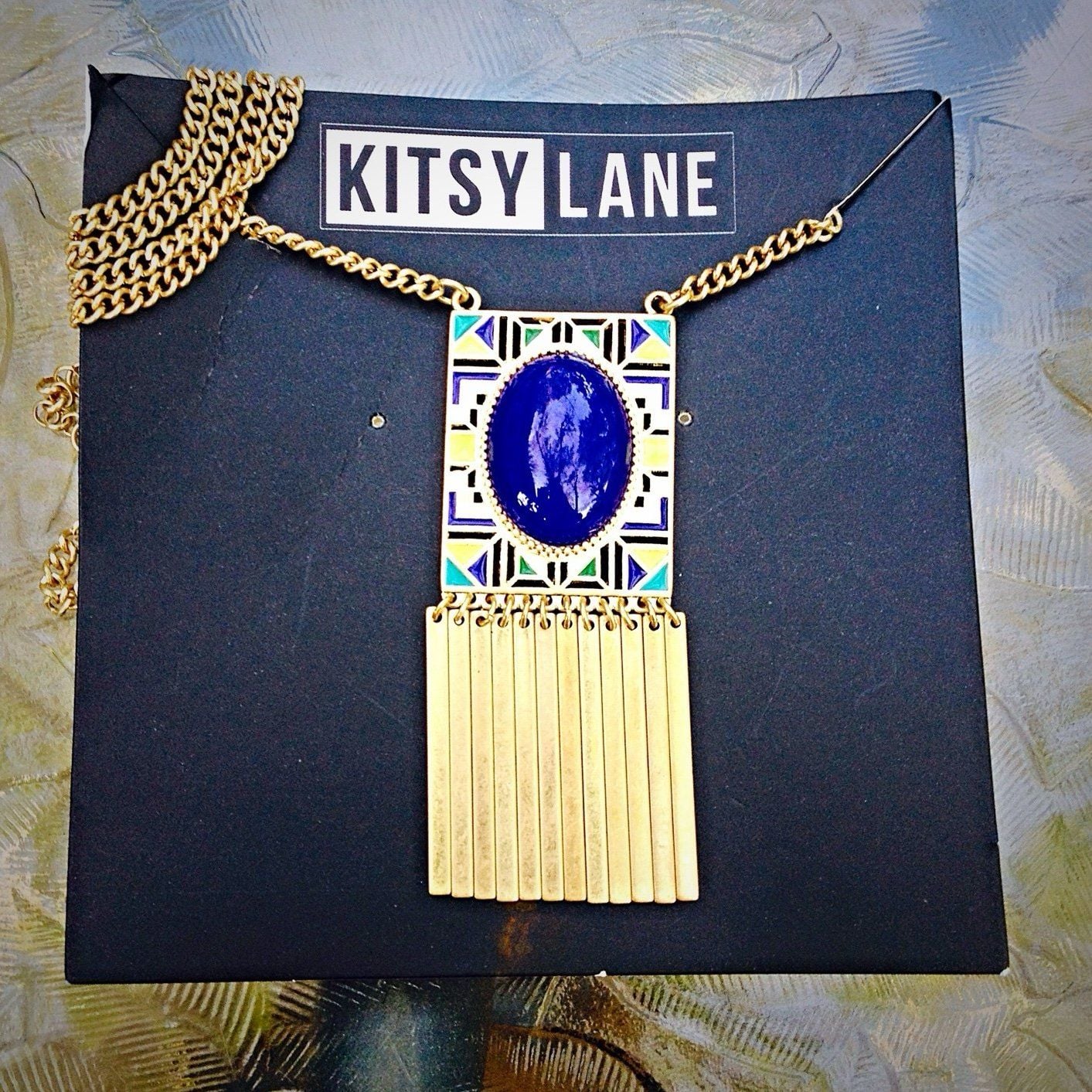 Blue/Green/Yellow/Gold Tribal Necklace 12