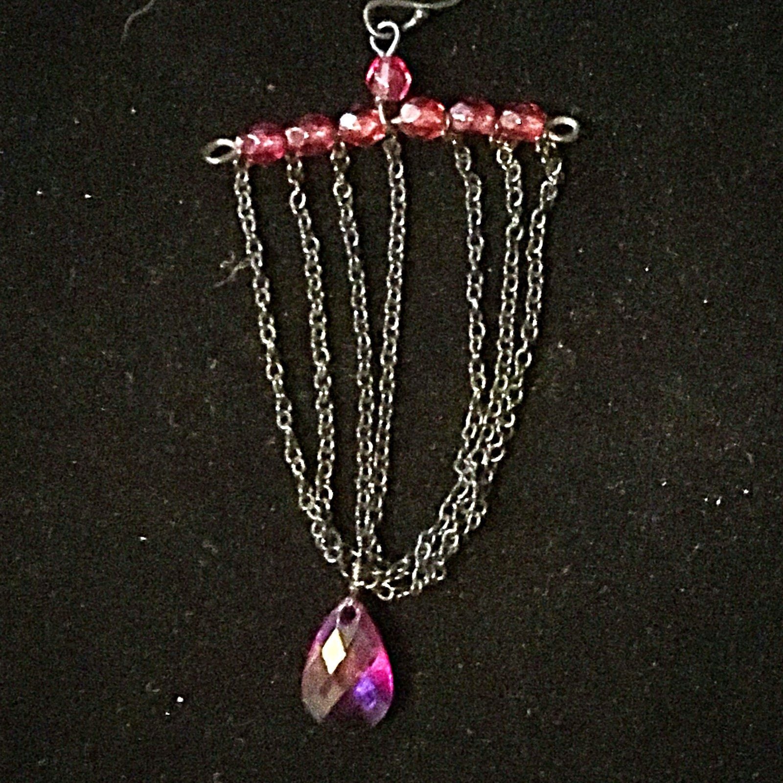 Purple Gem & Black Chain Chandelier Earrings 7