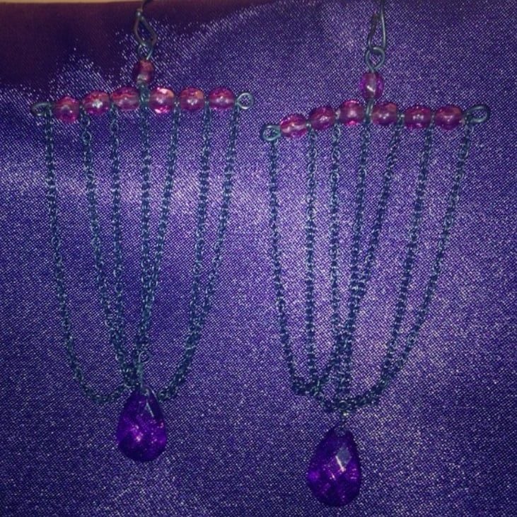 Purple Gem & Black Chain Chandelier Earrings 9