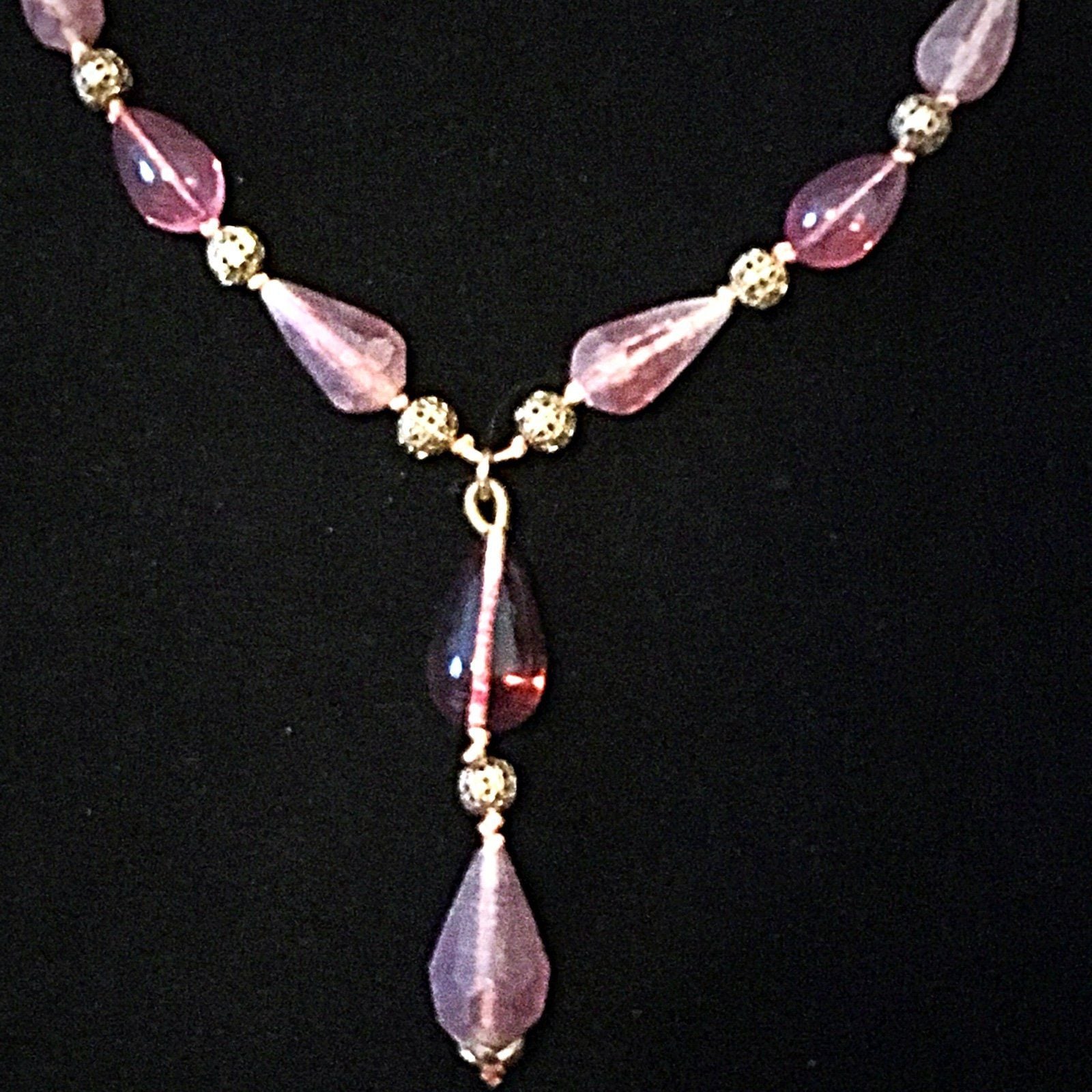 Berry & Gold Tone Lariat Necklace 7