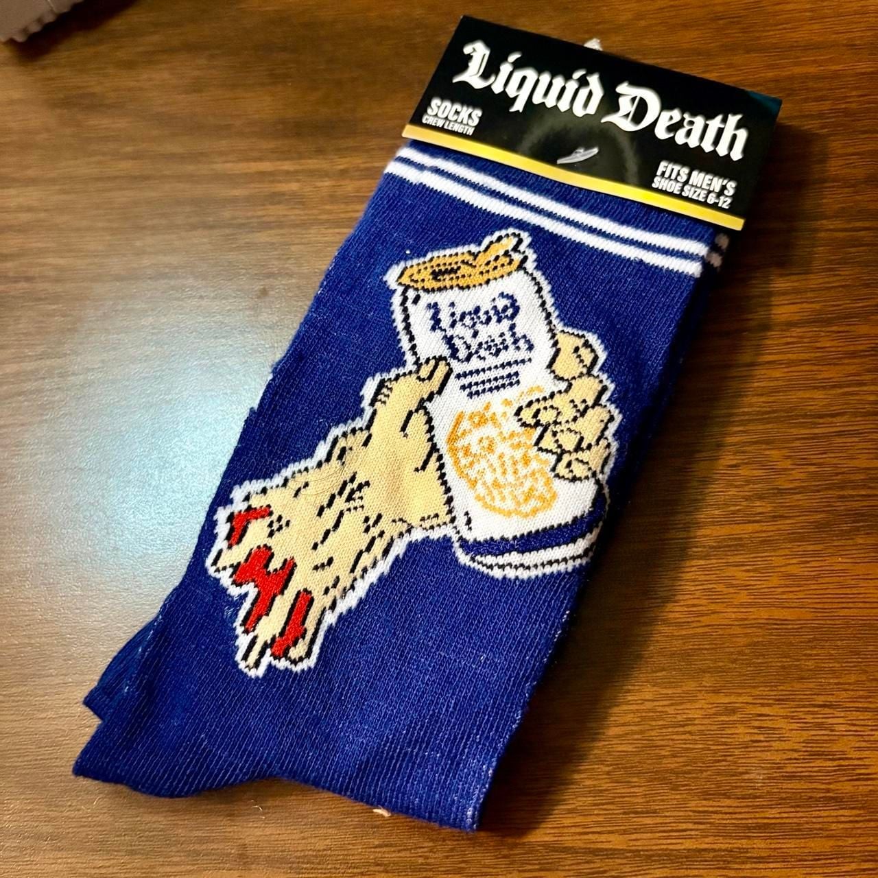 Liquid Death Crew Socks Size 6-12 Blue Hand Graphic 1