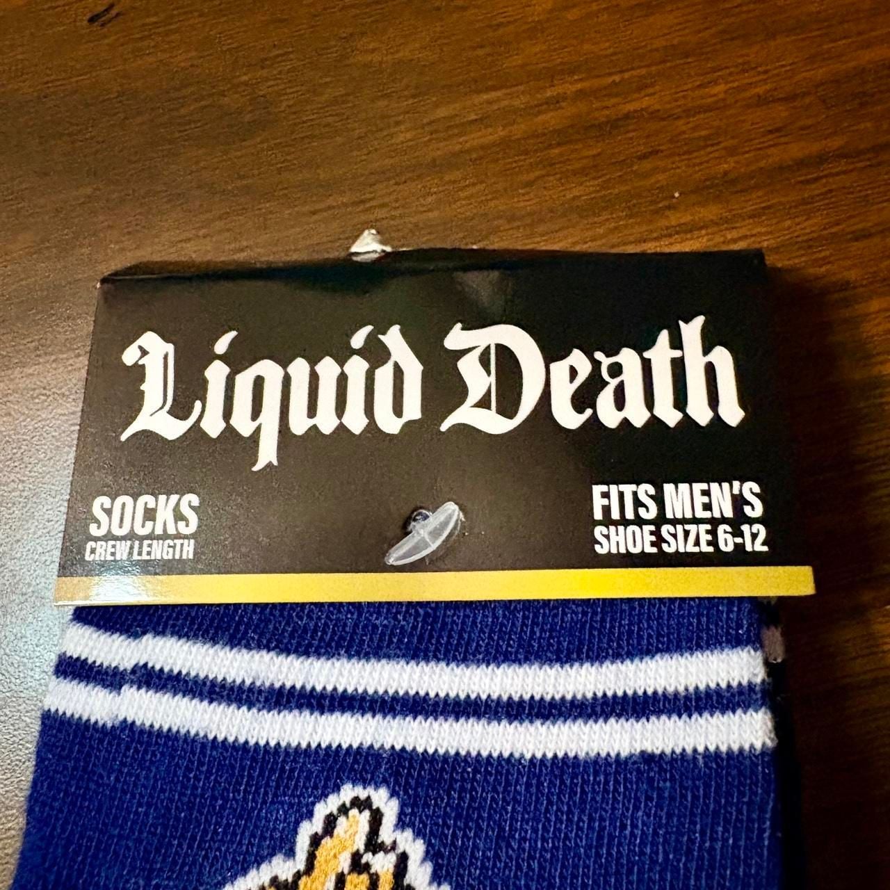 Liquid Death Crew Socks Size 6-12 Blue Hand Graphic 2