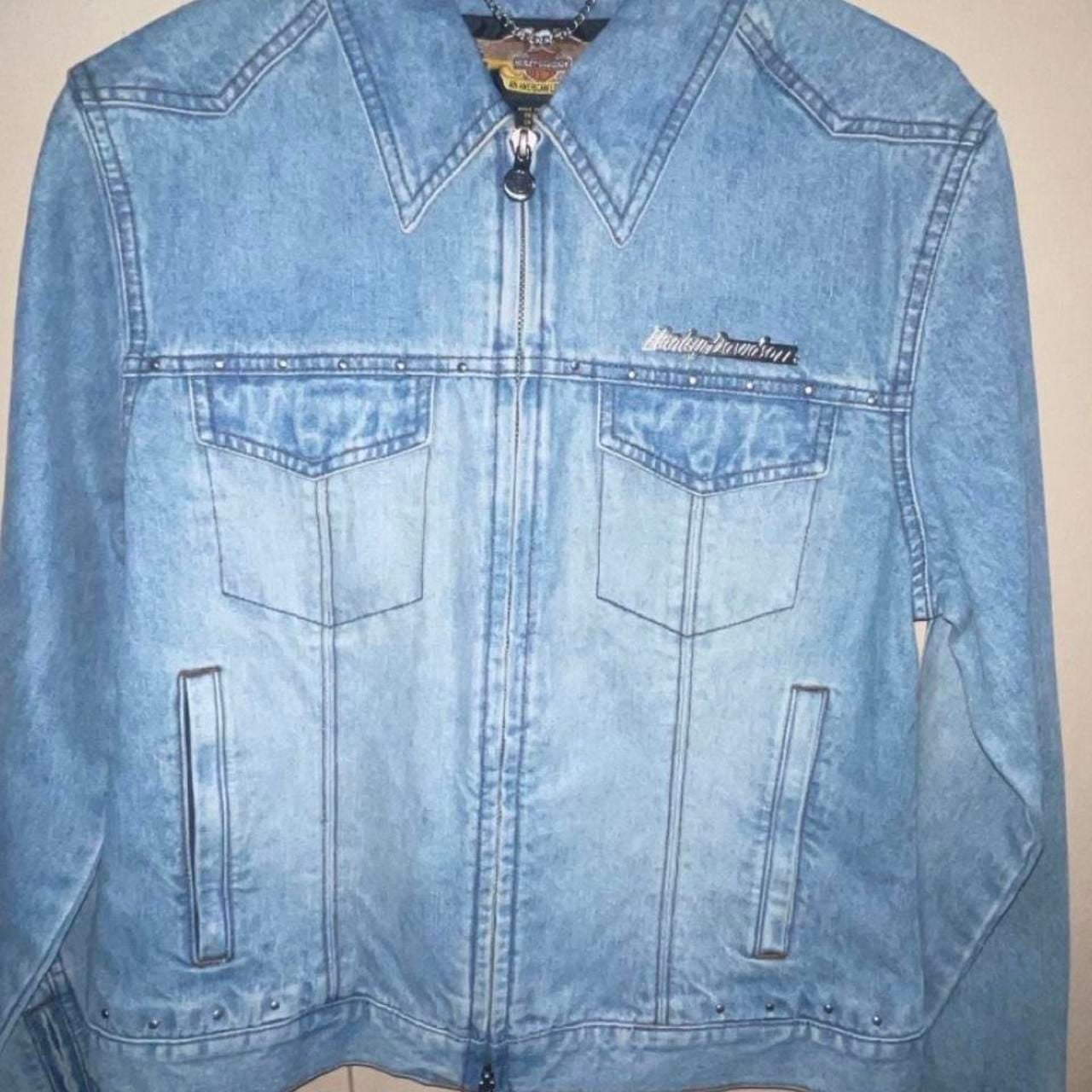 Harley Davidson Denim Jacket Size Medium Blue Black Leather Phoenix 2