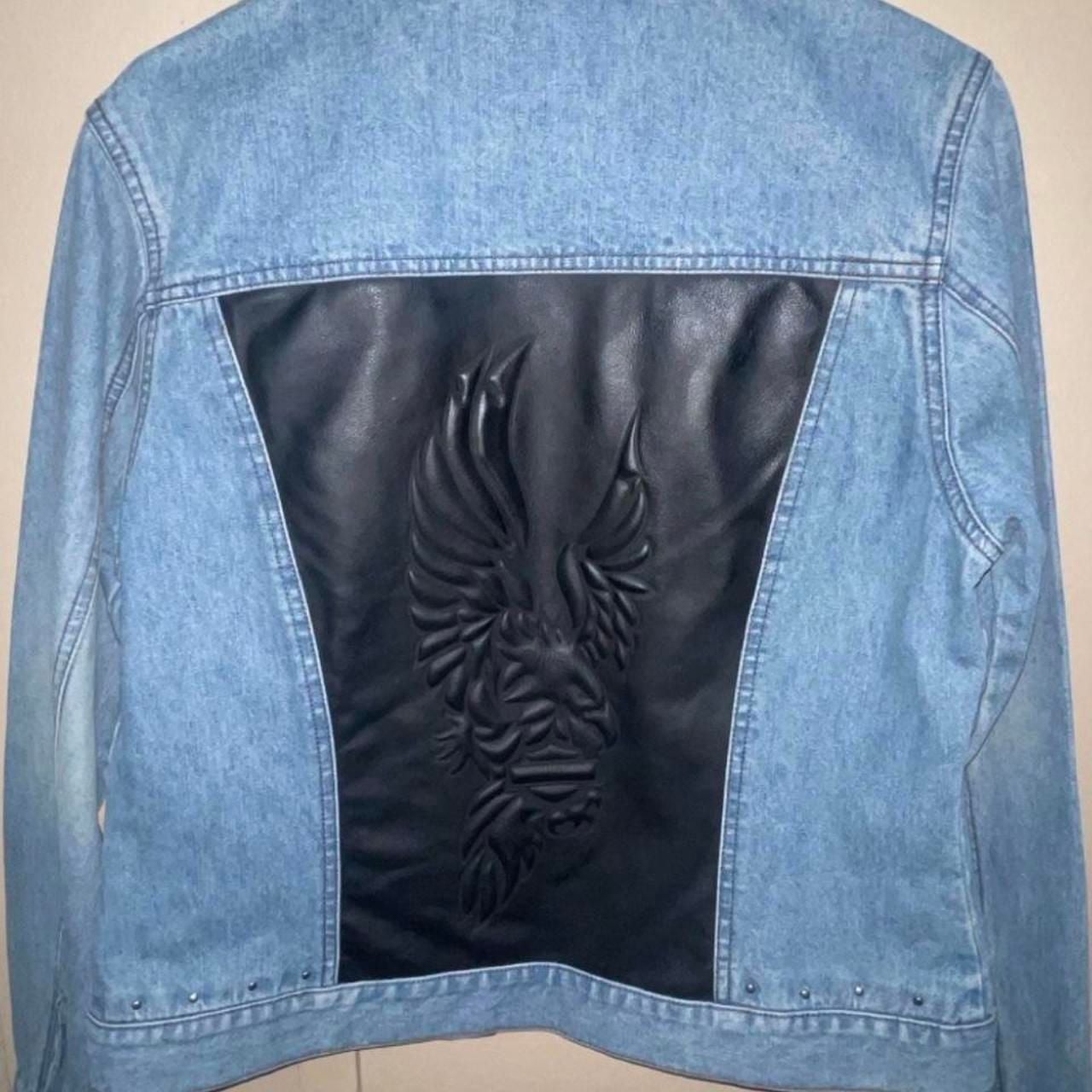 Harley Davidson Denim Jacket Size Medium Blue Black Leather Phoenix 3