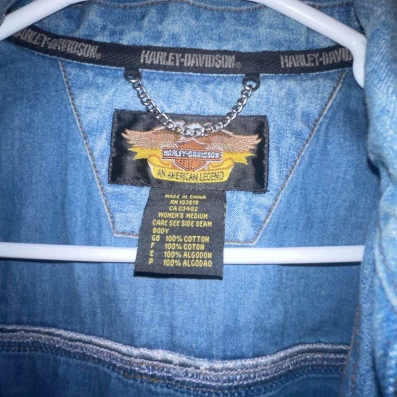 Harley Davidson Denim Jacket Size Medium Blue Black Leather Phoenix 4