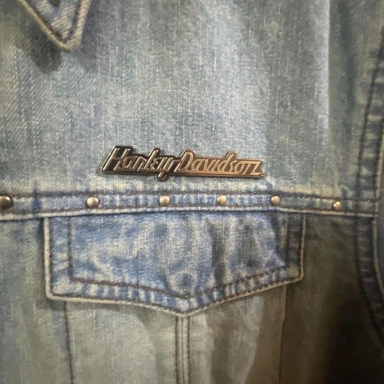 Harley Davidson Denim Jacket Size Medium Blue Black Leather Phoenix 7