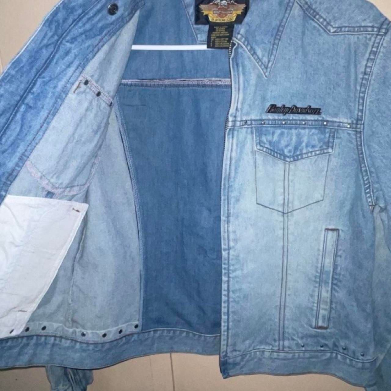 Harley Davidson Denim Jacket Size Medium Blue Black Leather Phoenix 8