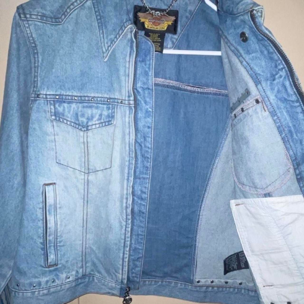 Harley Davidson Denim Jacket Size Medium Blue Black Leather Phoenix 9
