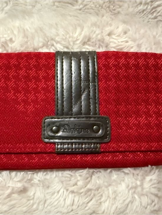 Dakine Red Quilted Clutch with Dark Brown Trim 2