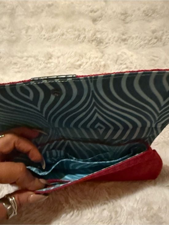 Dakine Red Quilted Clutch with Dark Brown Trim 4