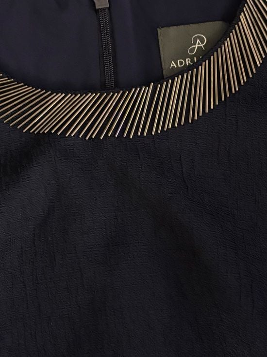 Adrianna Papell Navy Embellished Neckline Sheath Dress Size 10 5