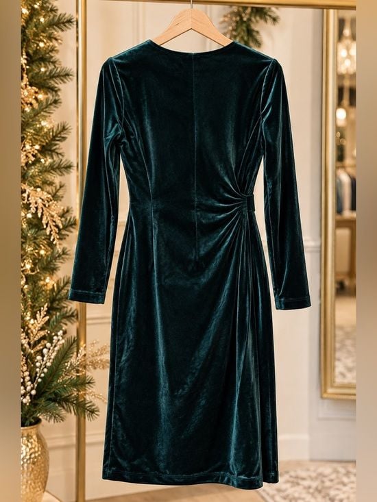 Anne Klein Dark Teal Velvet Faux Wrap Dress Size 10 5