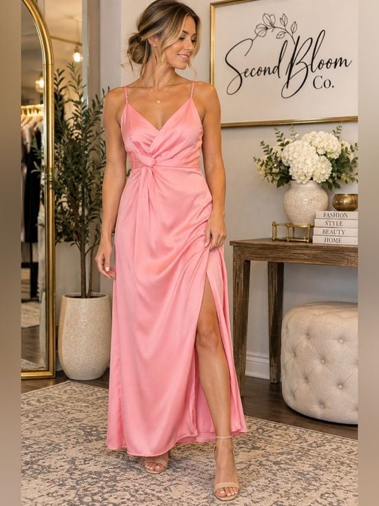 Cupcakes and Cashmere Peony Pink Satin Twist Front Maxi Dress Size 0 NWT 2