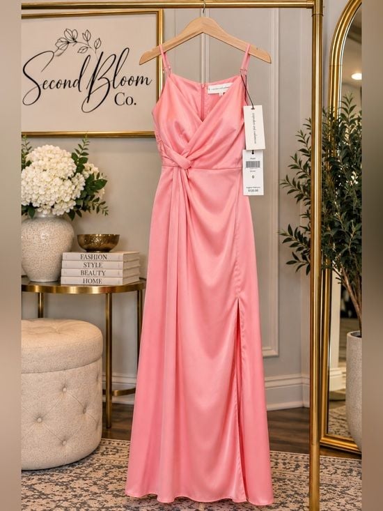 Cupcakes and Cashmere Peony Pink Satin Twist Front Maxi Dress Size 0 NWT 4