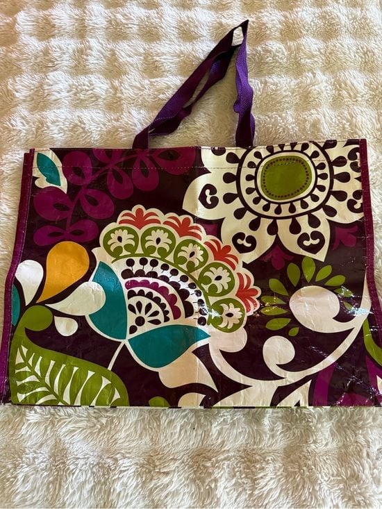 Vera Bradley PLUM CRAZY Floral Laminated Tote in Purple, Teal, Green and White 2