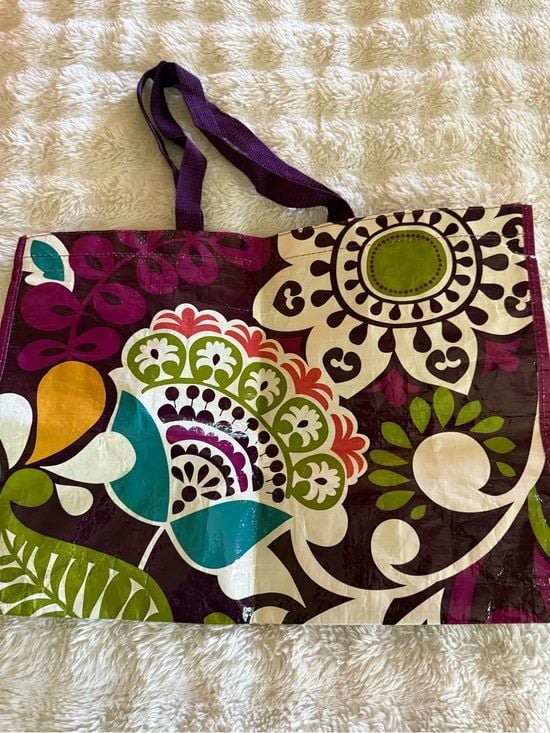 Vera Bradley PLUM CRAZY Floral Laminated Tote in Purple, Teal, Green and White 3