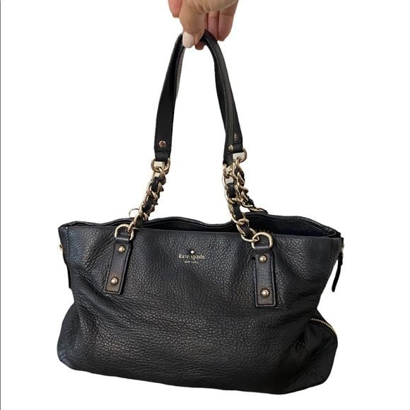 kate spade Black Leather Shoulder Bag with Gold Chain Accents 2