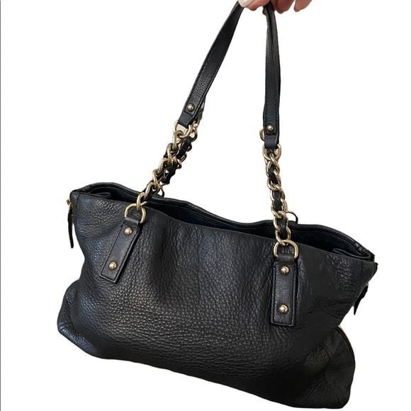 kate spade Black Leather Shoulder Bag with Gold Chain Accents 3