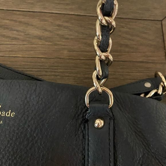 kate spade Black Leather Shoulder Bag with Gold Chain Accents 7