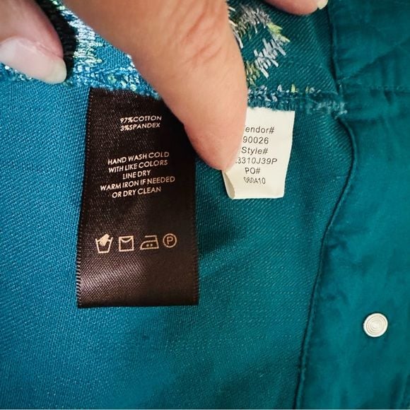 Multiples Turquoise Embroidered Denim Style Jacket with Stud Accents Size SP 7