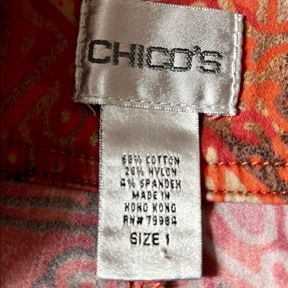 Chico’s Multi Color Retro Print Cotton Stretch Pocket Pencil Skirt Size 1 / M 6