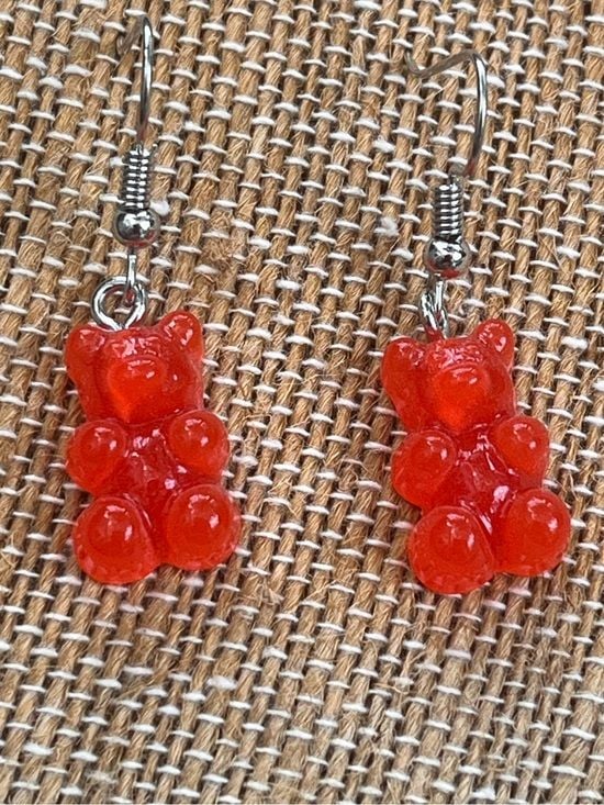 🧸 Red Orange Gummy Bear Dangle Earrings 3