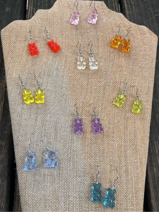🧸 Red Orange Gummy Bear Dangle Earrings 6