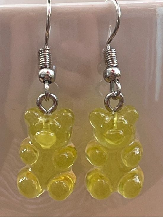 🧸 Yellow-Green Gummy Bear Dangle Earrings 2