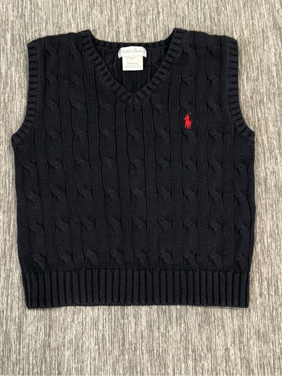 Polo by Ralph Lauren Toddler Navy Cable-Knit V-Neck Sweater Vest 2