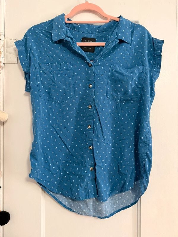 Jachs Girlfriend Blue Floral Button Front Blouse Medium 2
