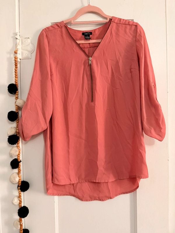 Rue 21 Coral Pink Half Zip Blouse Size M 2