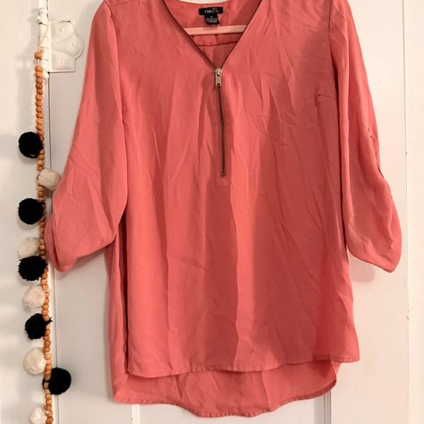 Rue 21 Coral Pink Half Zip Blouse Size M