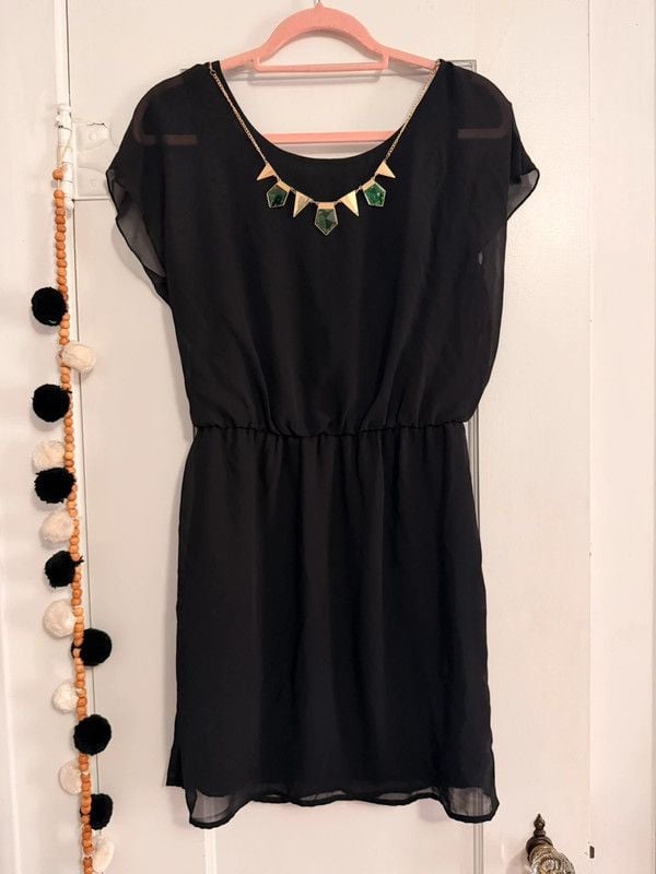 City Triangle Black Dress with Statement Necklace Size M 2