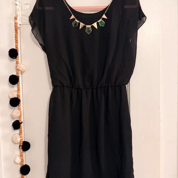 City Triangle Black Dress with Statement Necklace Size M