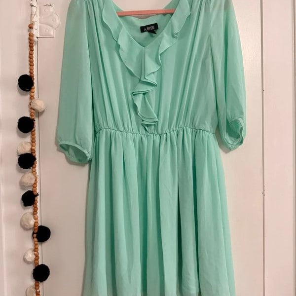 A Byer Mint Green Ruffle Tie Waist Dress Size M