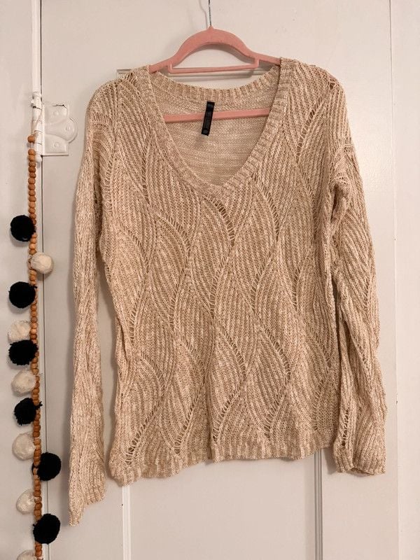 Absolutely Oatmeal Textured Knit Sweater Size M 2