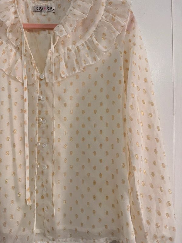 Joy Joy Gold Dot Ruffle Collar Blouse Size S 3