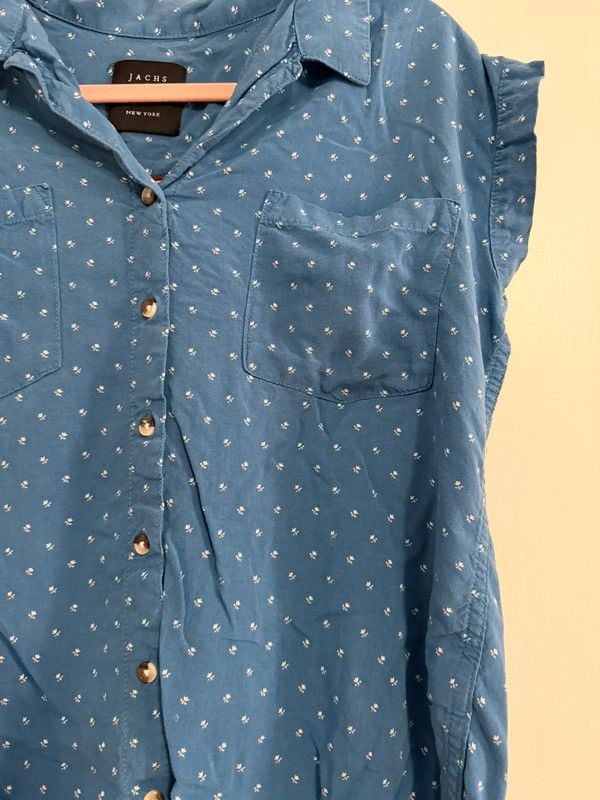 Jachs Girlfriend Blue Floral Button Front Blouse Medium 3