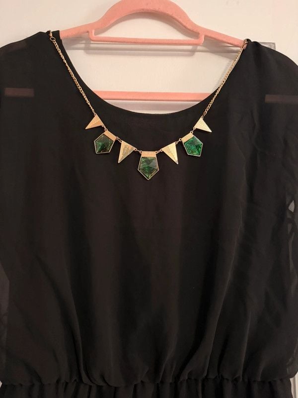 City Triangle Black Dress with Statement Necklace Size M 3