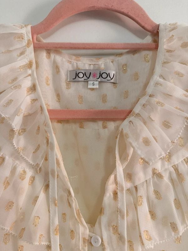 Joy Joy Gold Dot Ruffle Collar Blouse Size S 5