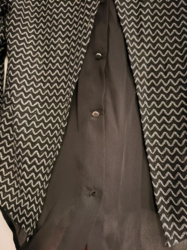 Three Pink Hearts Black Sparkly Silver Button Back Top Size L 5