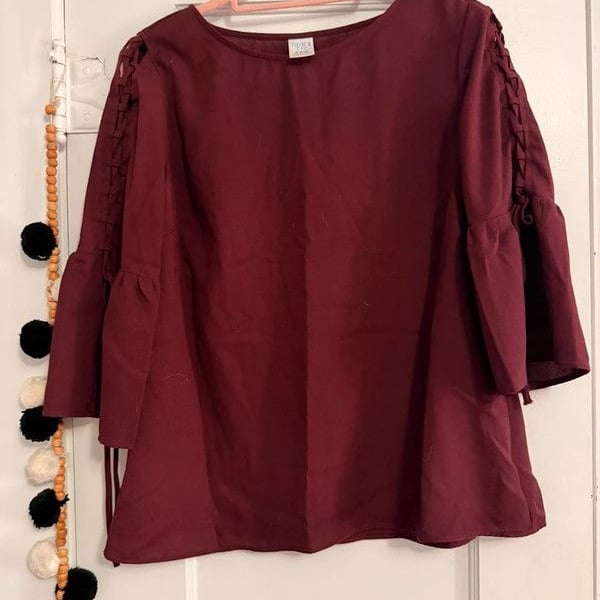 Time and True Burgundy Ruffle Sleeve Top Size S