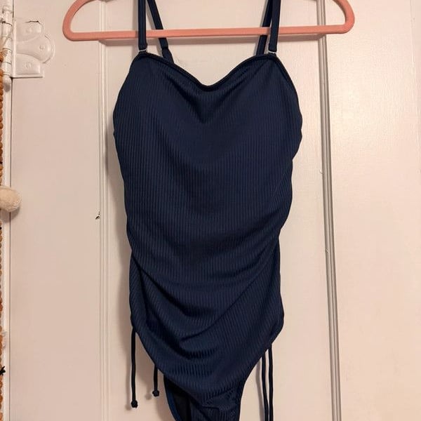 Blue Ribbed One Piece Swimsuit Size S