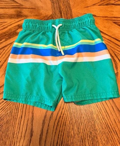 Cat & Jack Boys Swim Trunks Size 3T Green Striped Board Shorts 2