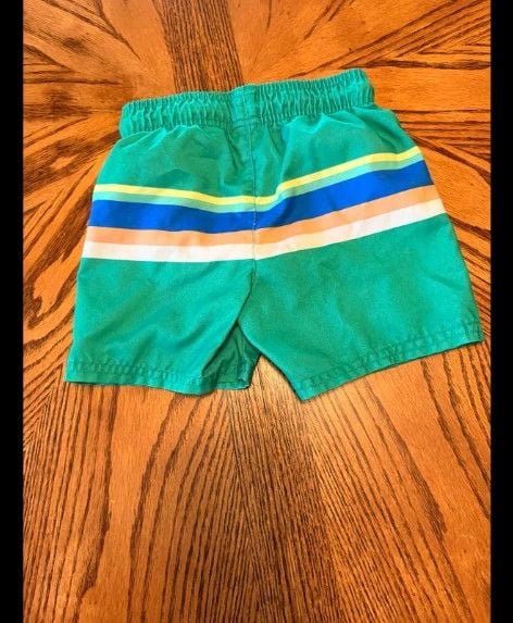 Cat & Jack Boys Swim Trunks Size 3T Green Striped Board Shorts 4