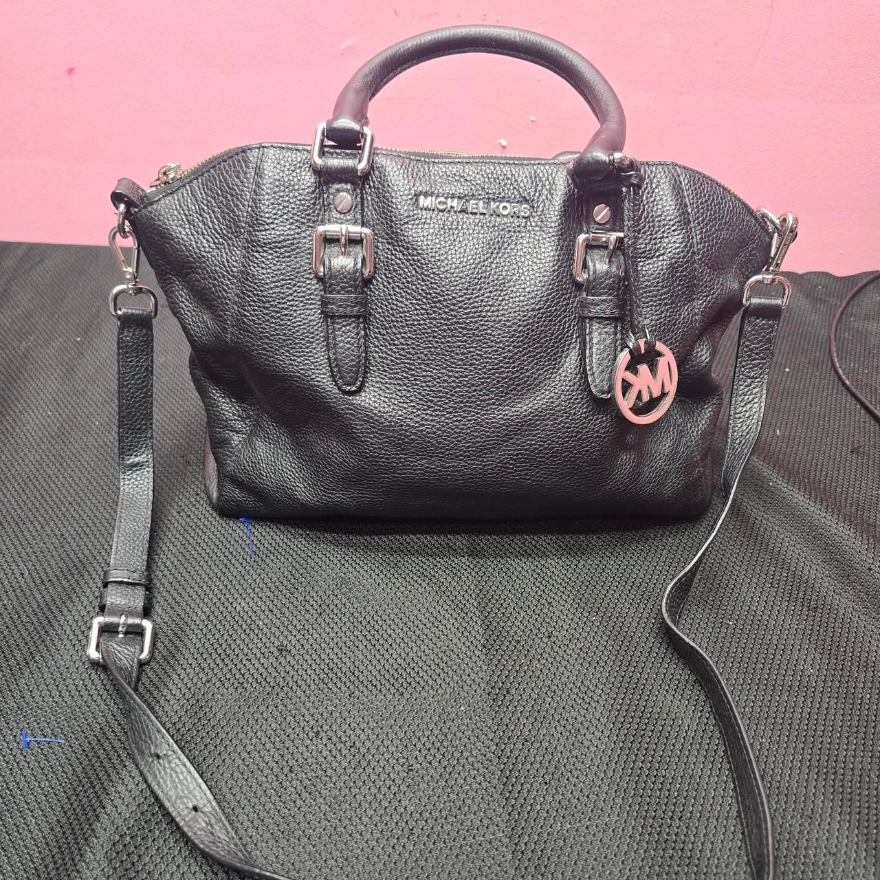Michael Kors Black Pebbled Leather Satchel Crossbody Bag Silver Hardware 2