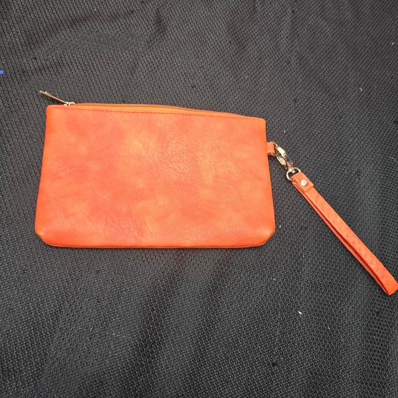 Orange Wristlet Bag with Gold Medallion Accent 3