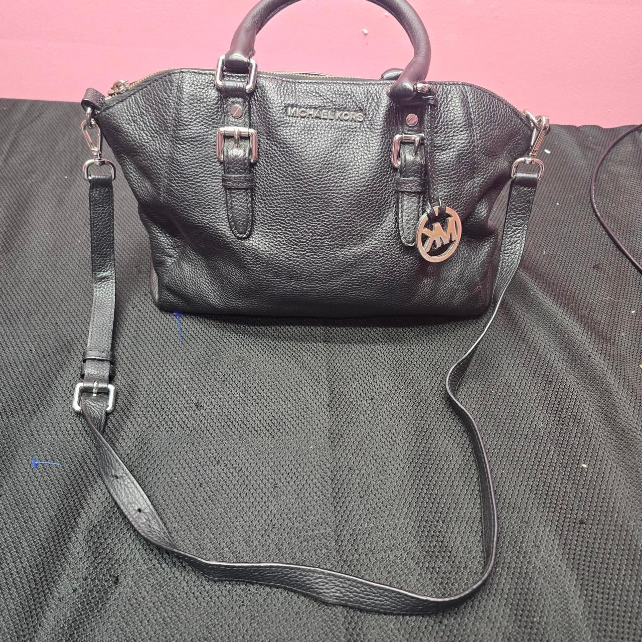 Michael Kors Black Pebbled Leather Satchel Crossbody Bag Silver Hardware 3